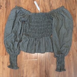 Nordstrom Rack‎ Maiser Cold Shoulder Balloon Sleeve Ruched Top Striped Paisley M